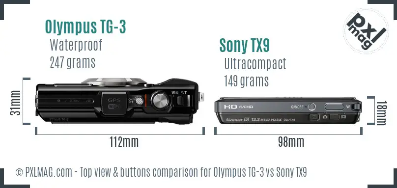 Olympus TG-3 vs Sony TX9 top view buttons comparison