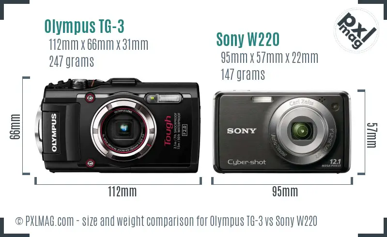 Olympus TG-3 vs Sony W220 size comparison