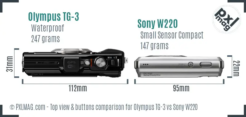 Olympus TG-3 vs Sony W220 top view buttons comparison