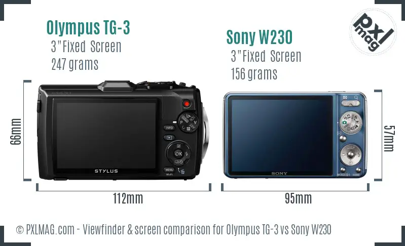 Olympus TG-3 vs Sony W230 Screen and Viewfinder comparison