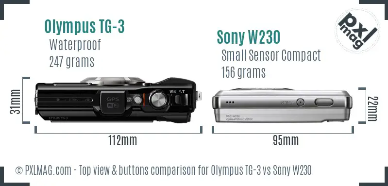 Olympus TG-3 vs Sony W230 top view buttons comparison