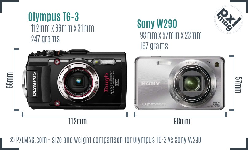 Olympus TG-3 vs Sony W290 size comparison