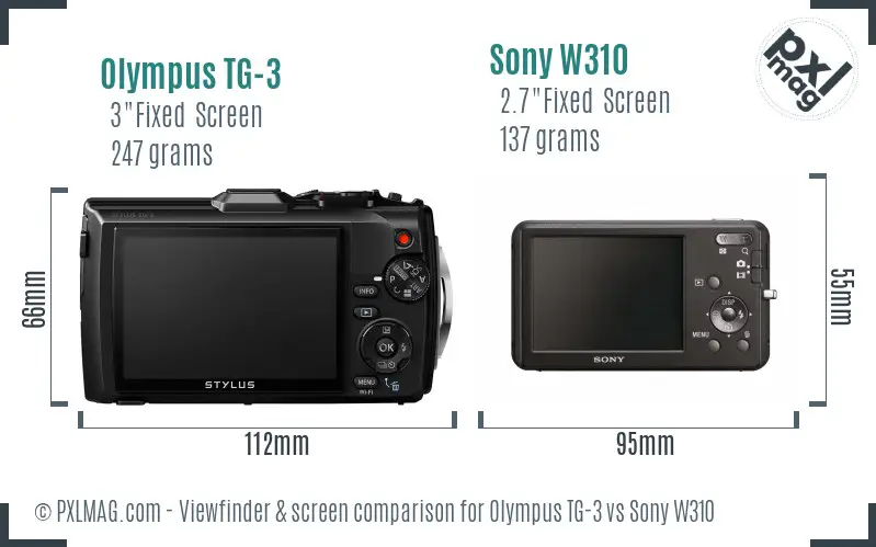 Olympus TG-3 vs Sony W310 Screen and Viewfinder comparison