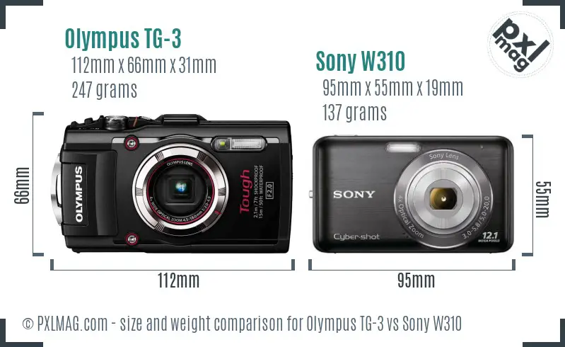 Olympus TG-3 vs Sony W310 size comparison