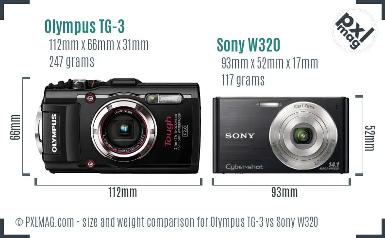Olympus TG-3 vs Sony W320 size comparison
