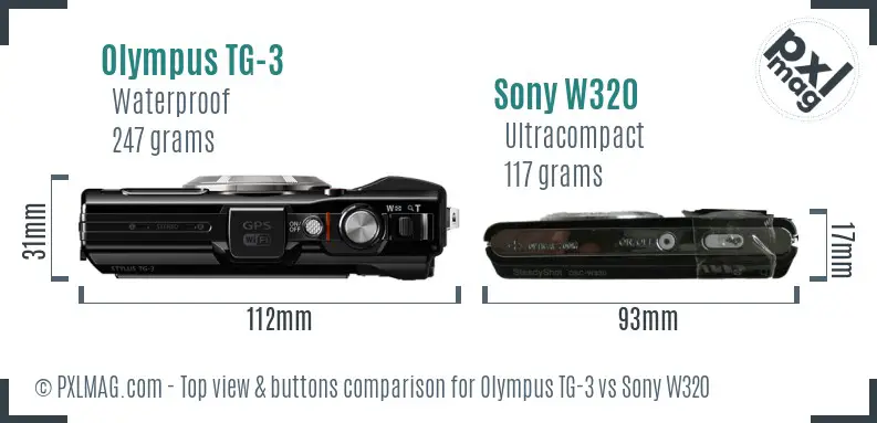 Olympus TG-3 vs Sony W320 top view buttons comparison