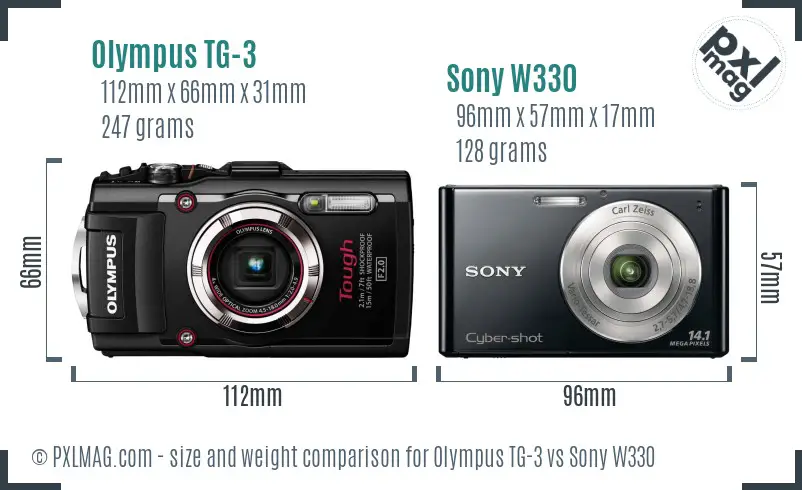 Olympus TG-3 vs Sony W330 size comparison