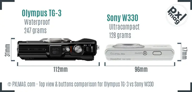 Olympus TG-3 vs Sony W330 top view buttons comparison