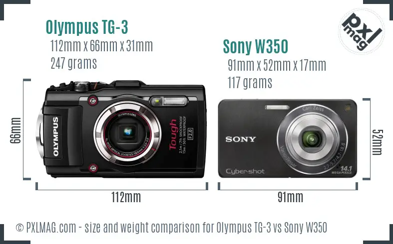 Olympus TG-3 vs Sony W350 size comparison