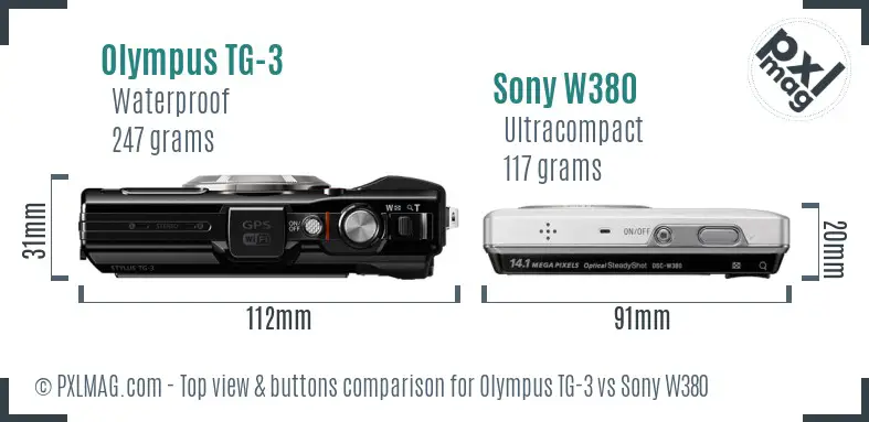 Olympus TG-3 vs Sony W380 top view buttons comparison