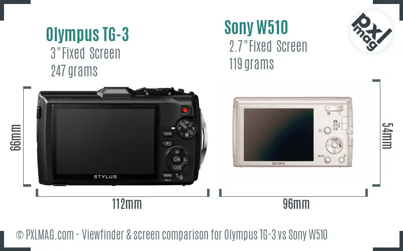 Olympus TG-3 vs Sony W510 Screen and Viewfinder comparison