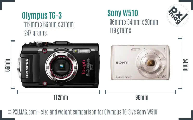 Olympus TG-3 vs Sony W510 size comparison