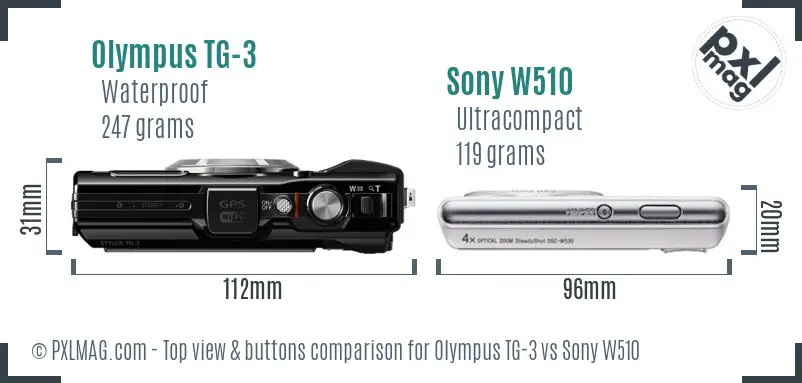 Olympus TG-3 vs Sony W510 top view buttons comparison