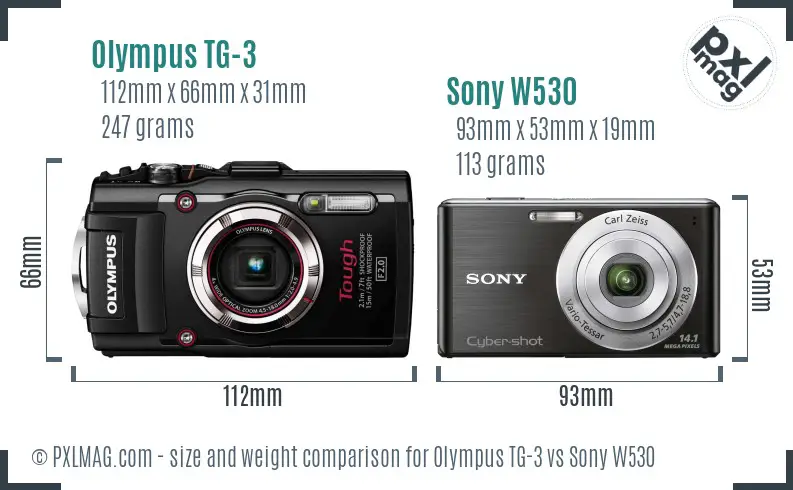 Olympus TG-3 vs Sony W530 size comparison
