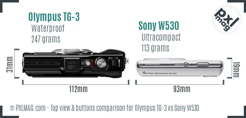 Olympus TG-3 vs Sony W530 top view buttons comparison