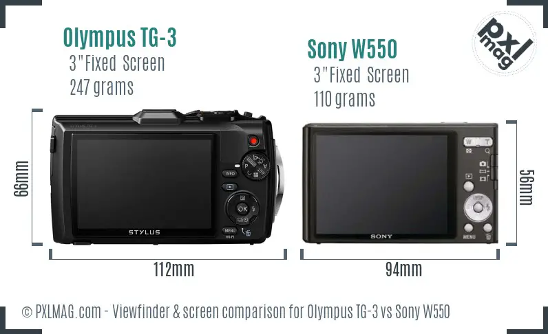 Olympus TG-3 vs Sony W550 Screen and Viewfinder comparison