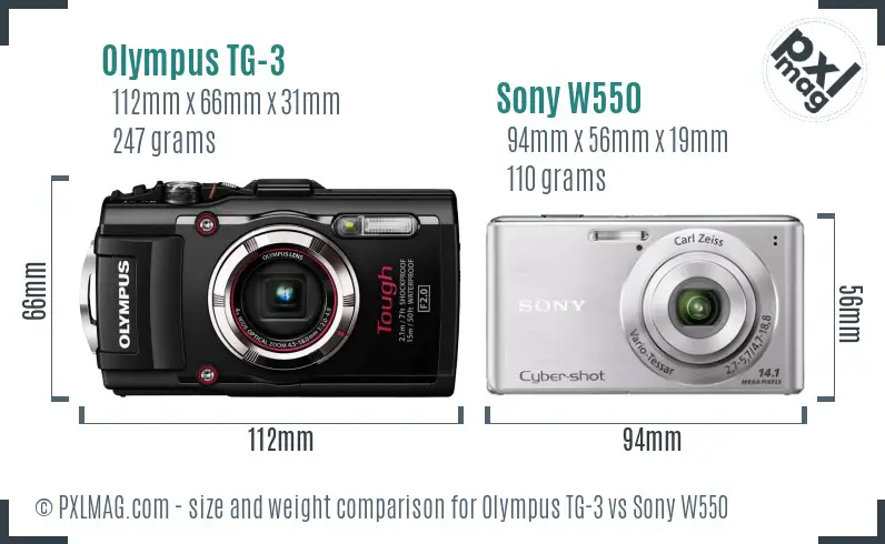 Olympus TG-3 vs Sony W550 size comparison