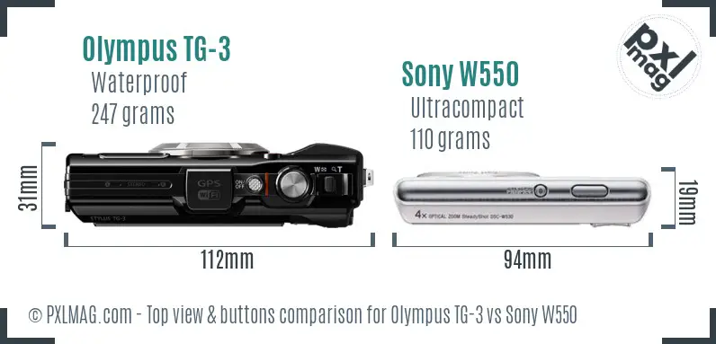 Olympus TG-3 vs Sony W550 top view buttons comparison