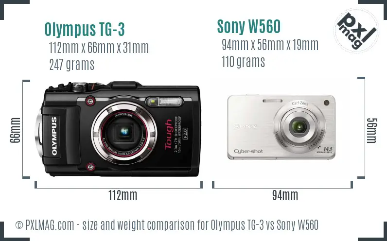 Olympus TG-3 vs Sony W560 size comparison