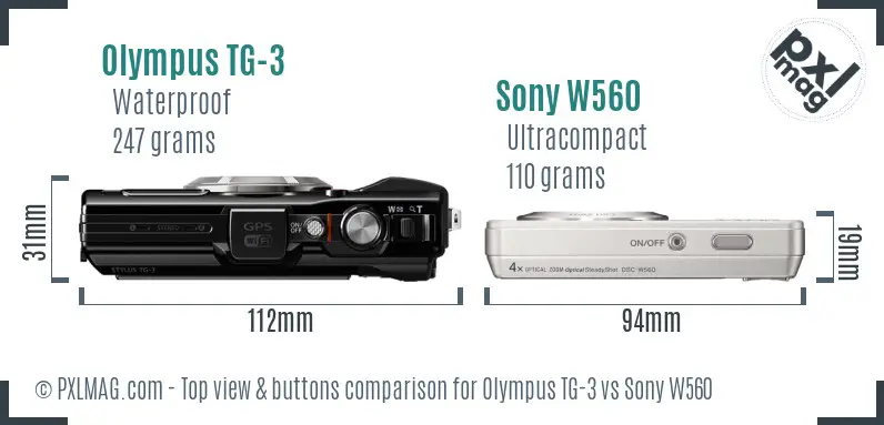 Olympus TG-3 vs Sony W560 top view buttons comparison