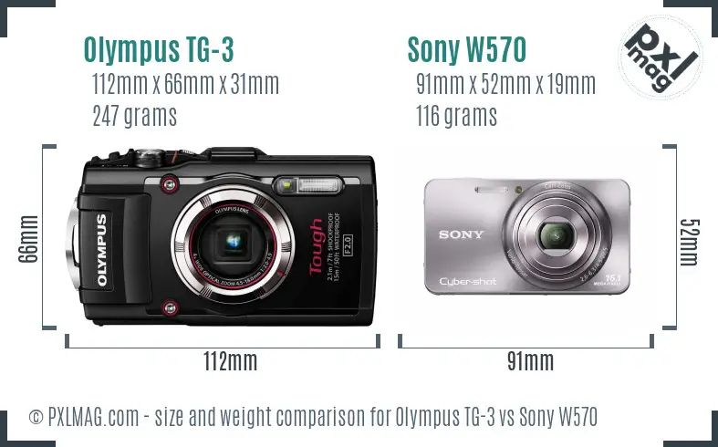 Olympus TG-3 vs Sony W570 size comparison