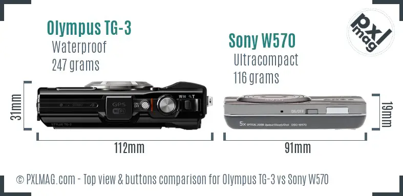 Olympus TG-3 vs Sony W570 top view buttons comparison