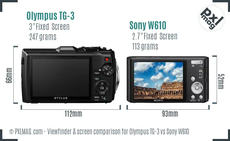 Olympus TG-3 vs Sony W610 Screen and Viewfinder comparison