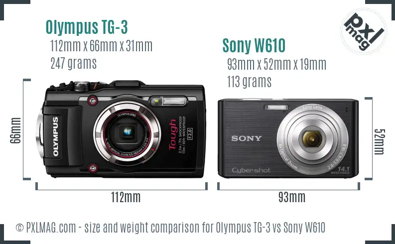 Olympus TG-3 vs Sony W610 size comparison