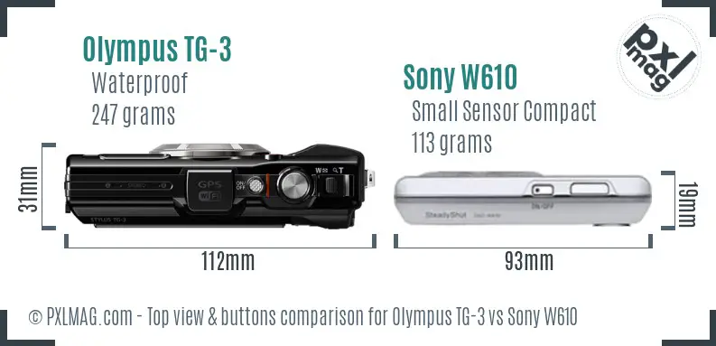 Olympus TG-3 vs Sony W610 top view buttons comparison