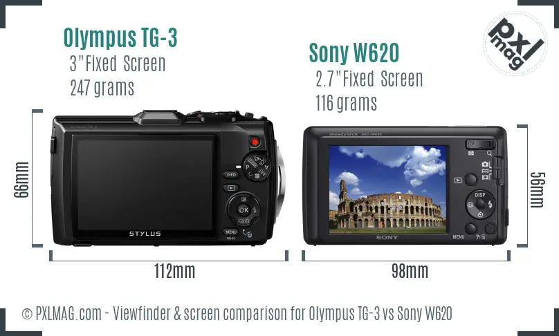 Olympus TG-3 vs Sony W620 Screen and Viewfinder comparison