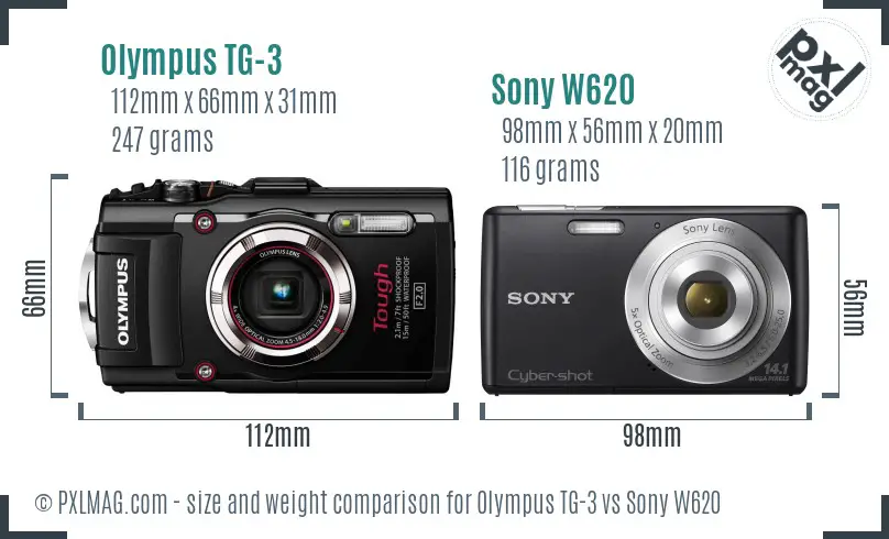 Olympus TG-3 vs Sony W620 size comparison