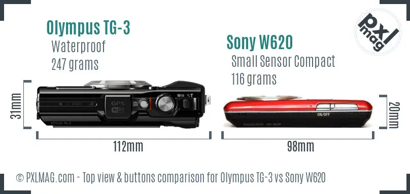 Olympus TG-3 vs Sony W620 top view buttons comparison