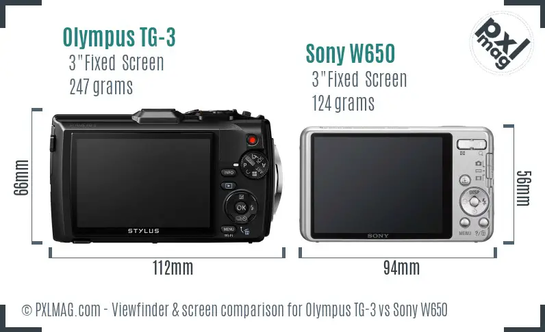 Olympus TG-3 vs Sony W650 Screen and Viewfinder comparison