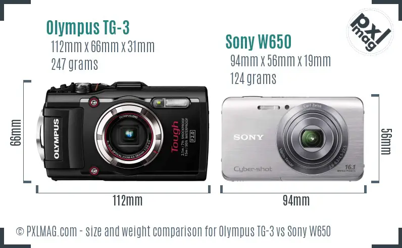 Olympus TG-3 vs Sony W650 size comparison