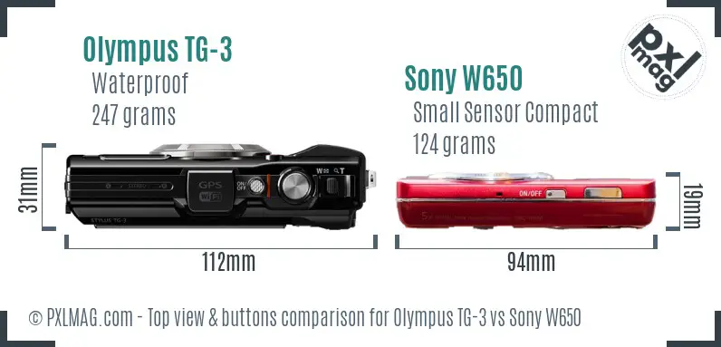 Olympus TG-3 vs Sony W650 top view buttons comparison