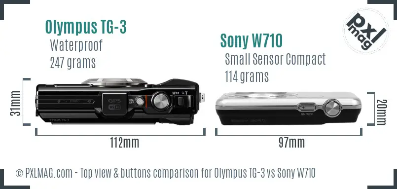 Olympus TG-3 vs Sony W710 top view buttons comparison