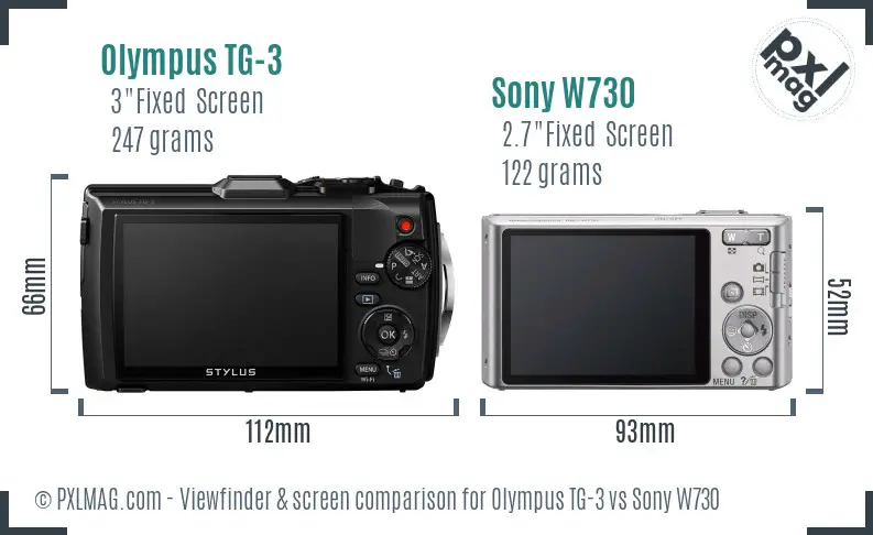 Olympus TG-3 vs Sony W730 Screen and Viewfinder comparison