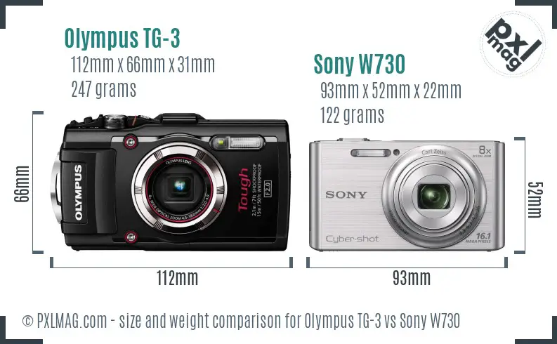 Olympus TG-3 vs Sony W730 size comparison