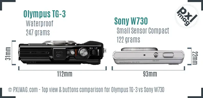 Olympus TG-3 vs Sony W730 top view buttons comparison