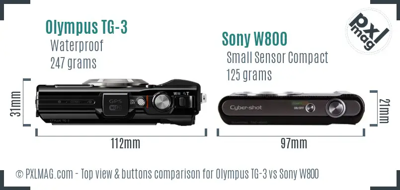 Olympus TG-3 vs Sony W800 top view buttons comparison
