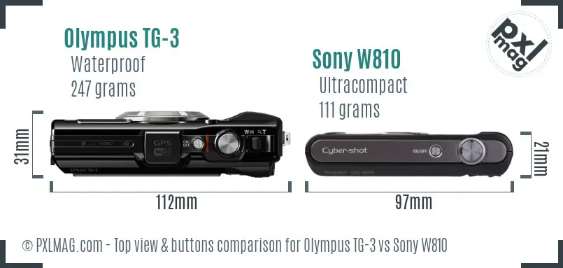 Olympus TG-3 vs Sony W810 top view buttons comparison
