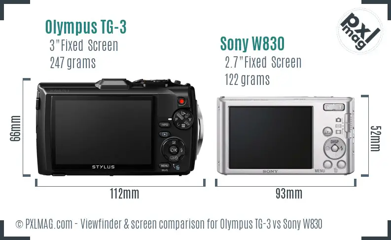 Olympus TG-3 vs Sony W830 Screen and Viewfinder comparison