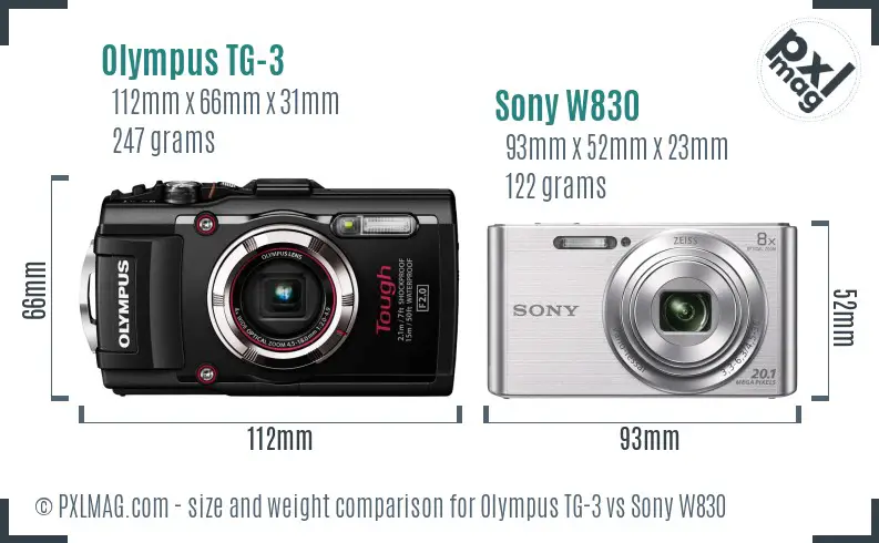 Olympus TG-3 vs Sony W830 size comparison