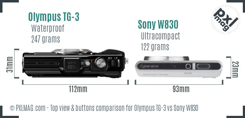 Olympus TG-3 vs Sony W830 top view buttons comparison