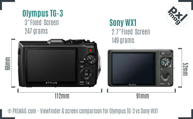 Olympus TG-3 vs Sony WX1 Screen and Viewfinder comparison