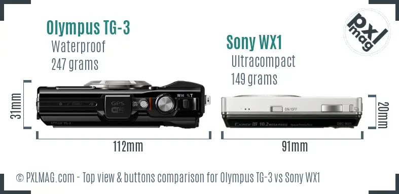 Olympus TG-3 vs Sony WX1 top view buttons comparison