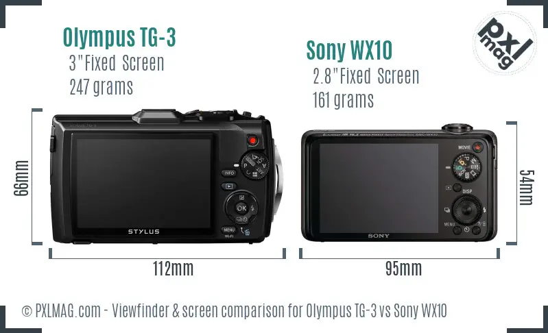 Olympus TG-3 vs Sony WX10 Screen and Viewfinder comparison
