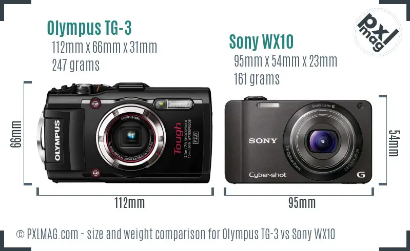 Olympus TG-3 vs Sony WX10 size comparison
