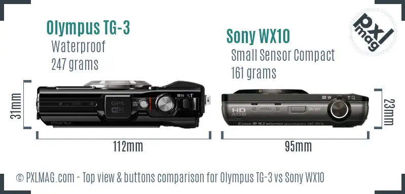Olympus TG-3 vs Sony WX10 top view buttons comparison