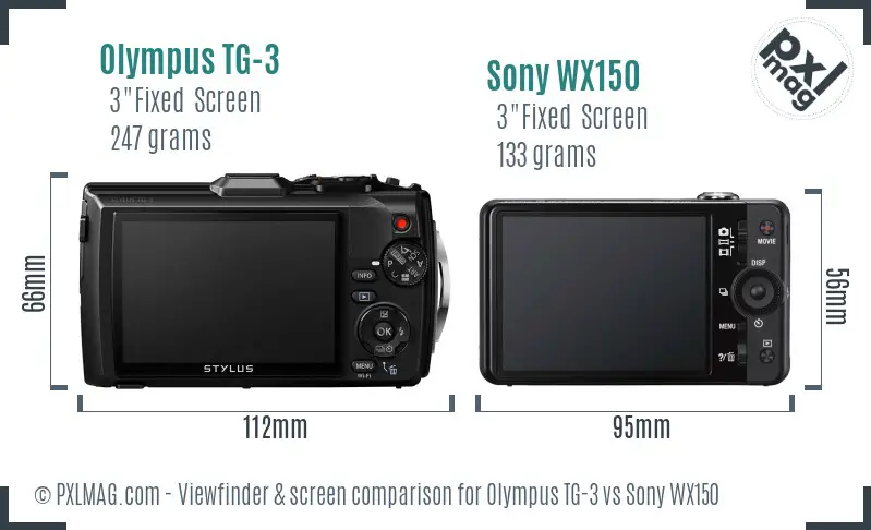 Olympus TG-3 vs Sony WX150 Screen and Viewfinder comparison